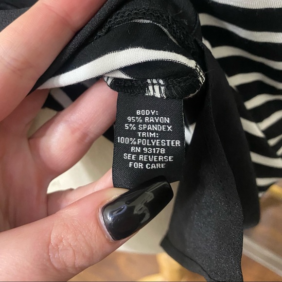 Premise | Striped Sheer Edge Longline Black & White Tee Shirt Blouse - Picture 8 of 11